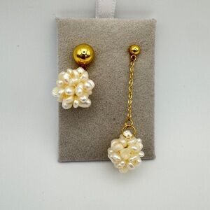 Elegant Gold and Cream Real Fresh Water Pearl Cluster Drop Earrings ( A/B style)